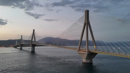 Aerial view of the Charilaos Trikoupis bridge Rio-Antirio in Greece
