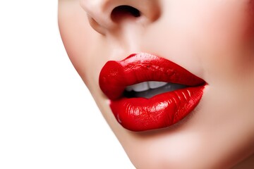 Naklejka premium 빨간립스틱을 바른 여자의 하관