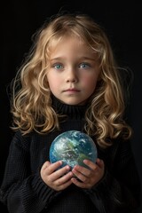 Girl Holding a Crystal Earth (world). 