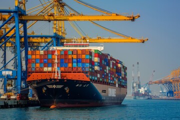 Fototapeta premium modern cargo ship docked