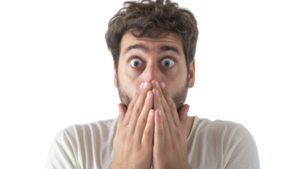 Portrait of an asthmatic man on transparent background