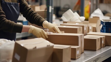 Efficient ECommerce Fulfillment HandsOn Packing Station in Action