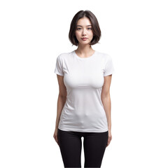Fototapeta premium Beautiful woman wearing blank white t shirt isolated on transparent background