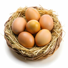 Eggs in nest on white background