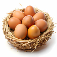 Eggs in nest on white background