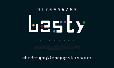 Besty creative geometric modern urban alphabet font. Digital abstract futuristic, fashion, sport, minimal technology typography. Simple numeric vector illustration