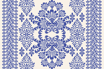 Motifs Ikat floral paisley embroidery background.geometric ethnic oriental pattern traditional.Aztec-style abstract. design for texture, fabric, clothing, wrapping, decoration