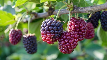 Ripe Blackberries Hanging on a Branch