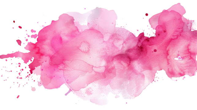 Pink watercolor  paint brush strokes in watercolor stain on transparent background