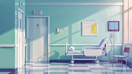 Hospital maternity ward with empty delivery bed Obstetrics and gynecology concept