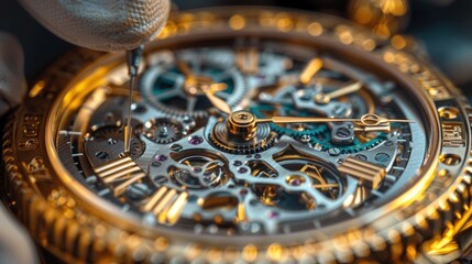 Closeup of a Complex Watch Mechanism