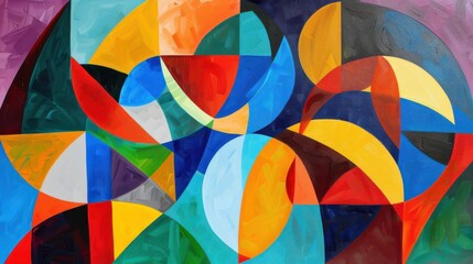 Vibrant geometric abstract painting with bold colors and dynamic shapes, modern and expressive