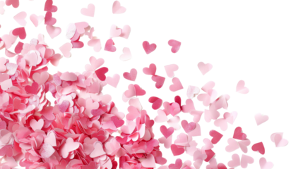 Pink Paper Hearts Confetti Overlay on transparent background