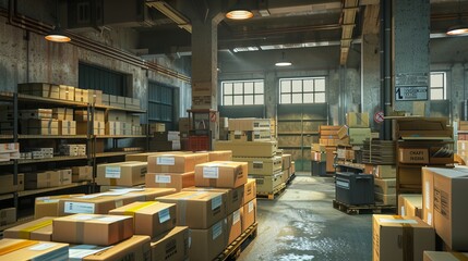 Obraz premium Efficient Global Shipping Organized Workspace with Customs Forms and Shipping Labels Ready for International Orders