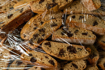 Italian biscotti chocolate chip cookies in plastic wrap 