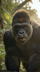 Naklejka premium a walking in the jungle with a smile on his face