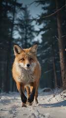 Naklejka premium a fox that is walking in the snow