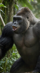 Naklejka premium a sitting in the jungle with his mouth open and his tongue out