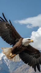 Obraz premium a flying in the sky with mountains in the background