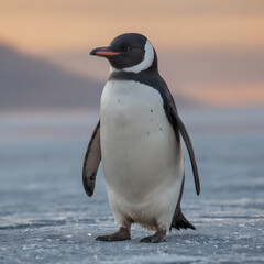 Obraz premium a penguin standing on the ice in the water