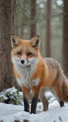 Obraz premium a fox that is standing in the snow in the woods