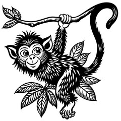 Illustrated tribal monkey on a branch tattoo vector design