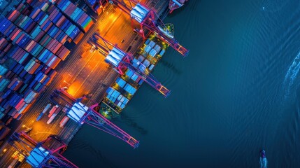 An industrial import - export port prepares to load containers