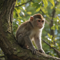 Fototapeta premium a monkey sitting on a tree branch in the forest