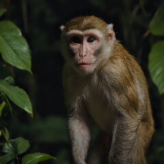 Fototapeta premium a monkey standing on a tree branch in the dark
