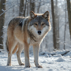Fototapeta premium a wolf standing in the snow in the woods