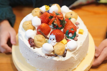 7歳の子供と自宅で一緒に作った手作りクリスマスケーキ