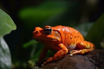 Fototapeta premium frog, tomato, dyscophus, species, green, amphibian, vibrant, nature, wildlife, madagascar, colorful, animal, sitting