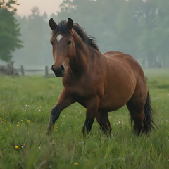 a horse that is running in the grass