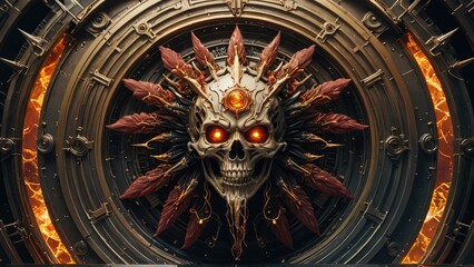 Fiery Skull with Wings and Gear.