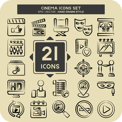 Icon Set Cinema. related to Film symbol. hand drawn style. simple design illustration