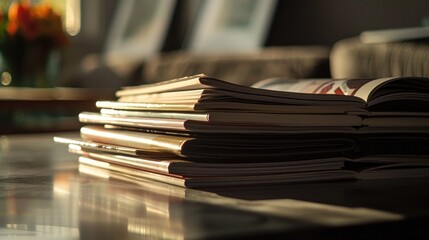 Magazine on dark table with shallow depth of field