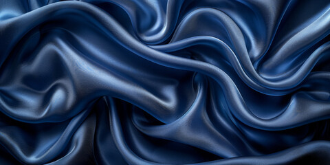 Obraz premium navy blue elegant abstract background silk satin fabric nice folds beautiful dark blue background wavy lines copy space 