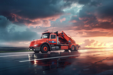 Orange Night Tow Truck: Highway Recovery Under the Stars