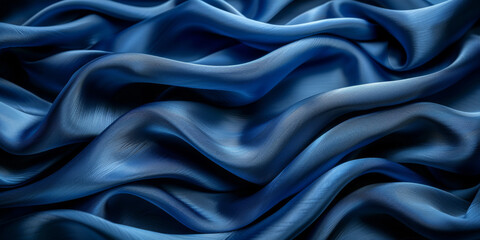 Obraz premium navy blue elegant abstract background silk satin fabric nice folds beautiful dark blue background wavy lines copy space 