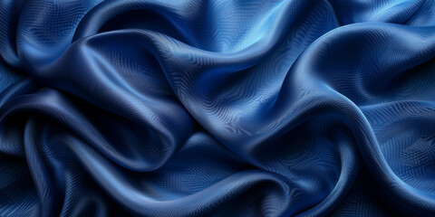 Obraz premium navy blue elegant abstract background silk satin fabric nice folds beautiful dark blue background wavy lines copy space 