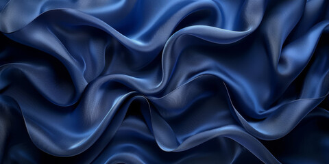 Obraz premium navy blue elegant abstract background silk satin fabric nice folds beautiful dark blue background wavy lines copy space 