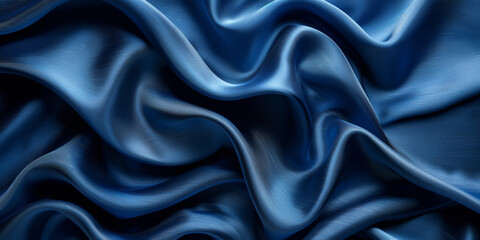 Obraz premium navy blue elegant abstract background silk satin fabric nice folds beautiful dark blue background wavy lines copy space 