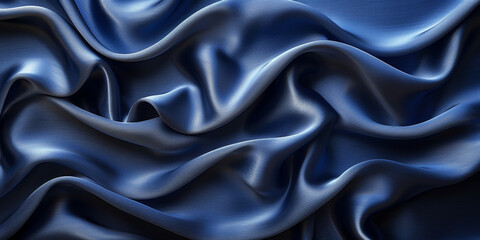 Obraz premium navy blue elegant abstract background silk satin fabric nice folds beautiful dark blue background wavy lines copy space 