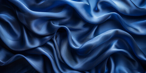 Fototapeta premium navy blue elegant abstract background silk satin fabric nice folds beautiful dark blue background wavy lines copy space 
