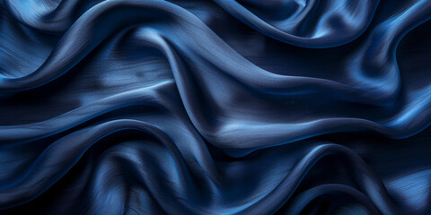 Obraz premium navy blue elegant abstract background silk satin fabric nice folds beautiful dark blue background wavy lines copy space 