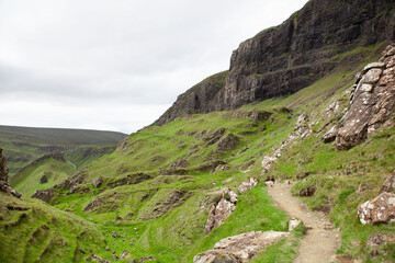 Isle of Skye green hills landscape and hiking trail, Scotland, UK