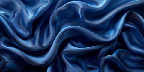 Obraz premium navy blue elegant abstract background silk satin fabric nice folds beautiful dark blue background wavy lines copy space 