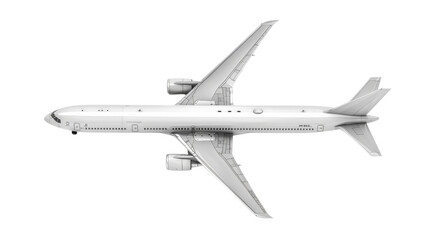 Wide body passenger airliner flying on transparent background