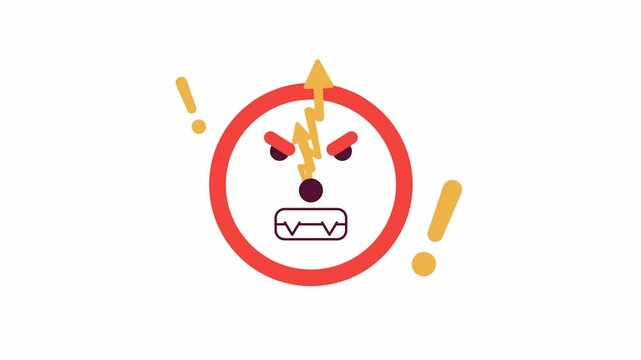 Deadline clock angry 2D object animation. Hurry time. Stressed overwhelmed flat color cartoon 4K video, alpha channel. Overload overworked. Annoyed morning alarm animated item on white background