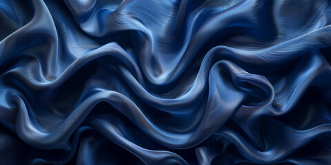 Fototapeta premium navy blue elegant abstract background silk satin fabric nice folds beautiful dark blue background wavy lines copy space 